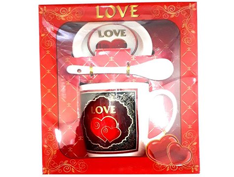 Seramik Kaşıklı Love Kalp Nescafe Fincanı