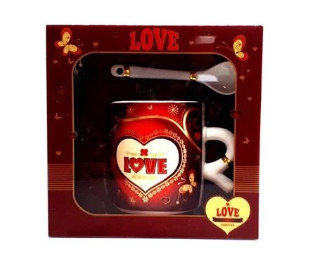 Sevgililer Günü Hediyesi Love Kalp Kaşıklı Kupa Bardak