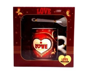 Sevgililer Günü Hediyesi Love Kalp Kaşıklı Kupa Bardak