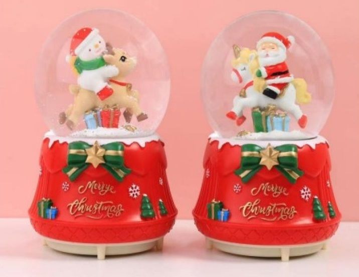 Yılbaşı Noel Baba Kardan Adam Geyik At Püskürtmeli Müzikli Cam Kar Küresi
