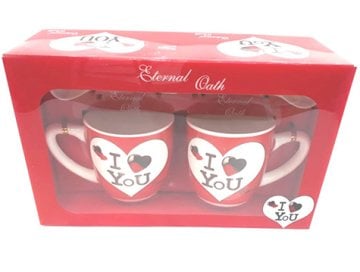 Seramik Kaşıklı I Love Kalp Nescafe Fincanı (2 Adet)