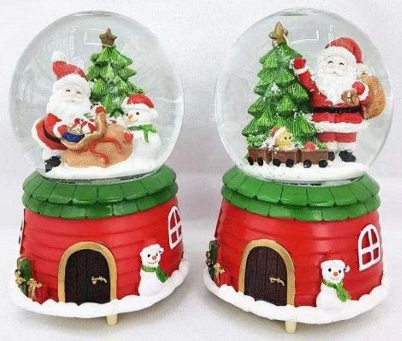 Yılbaşı Noel Baba Çuvallı Ve Kardan Adam Püskürtmeli Müzikli Cam Kar Küresi
