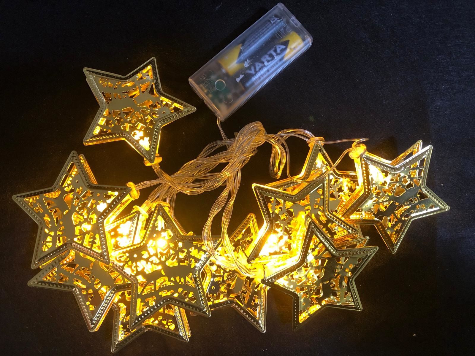 10 Led Metal Yıldız Tasarımlı Pilli Çam Ağacı Süsü (2 Mt)