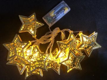 10 Led Metal Yıldız Tasarımlı Pilli Çam Ağacı Süsü (2 Mt)