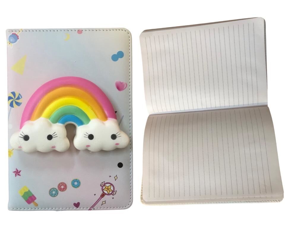 Gökkuşağı ve Bulut Tasarımlı Çizgili Defter