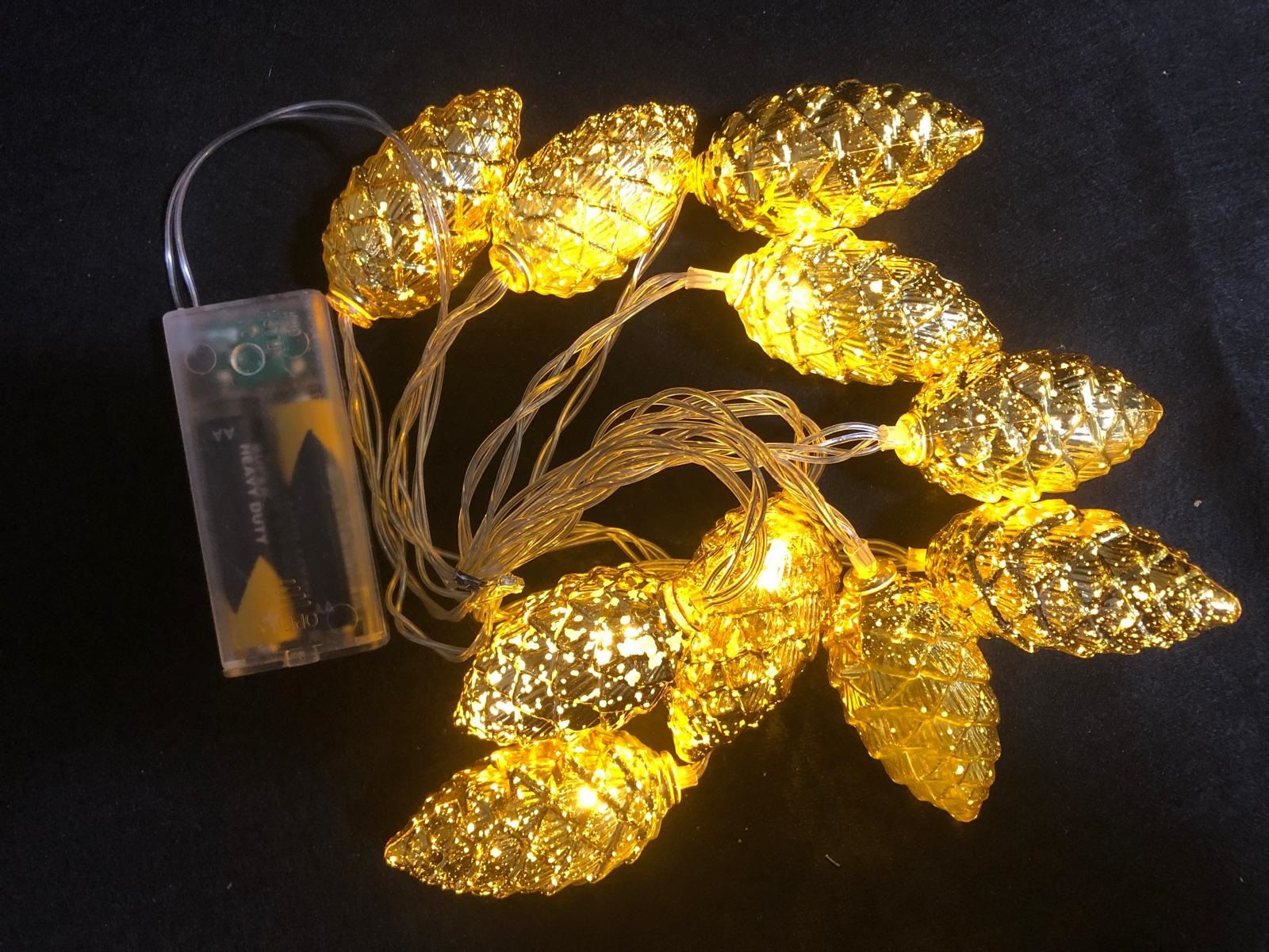 10 Led Çam Kozalağı Tasarımlı Pilli Çam Ağacı Süsü (2 Mt)