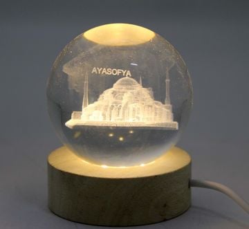 Usb'li Ayasofya 3D Temalı Ahşap Altlıklı Kristal Cam Küre