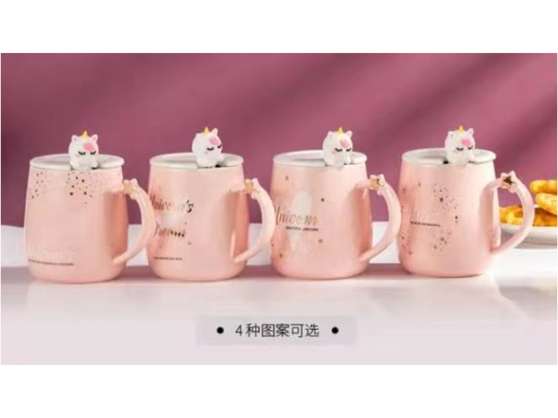 Unicorn Tasarım Kapaklı Kaşıklı Kupa Bardak