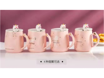 Unicorn Tasarım Kapaklı Kaşıklı Kupa Bardak