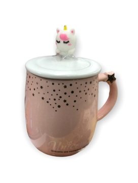 Unicorn Tasarım Kapaklı Kaşıklı Kupa Bardak