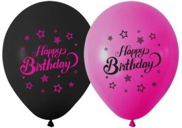 Happy Birthday Pink Star Baskılı Balonlar (100 Adet)