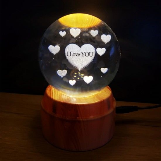 I Love You Kalp Usb'li Dönen Işıklı Cam Küre