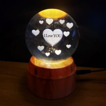 I Love You Kalp Usb'li Dönen Işıklı Cam Küre