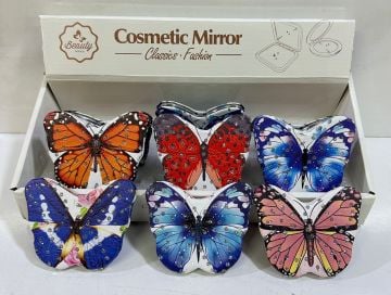 Taşlı Renkli Kelebekler Tasarımlı Cep Makyaj Aynası
