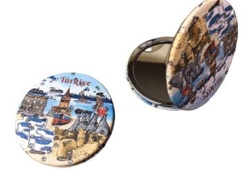 Türkiye Temalı Taşlı Tasarımlı Cep Makyaj Aynası