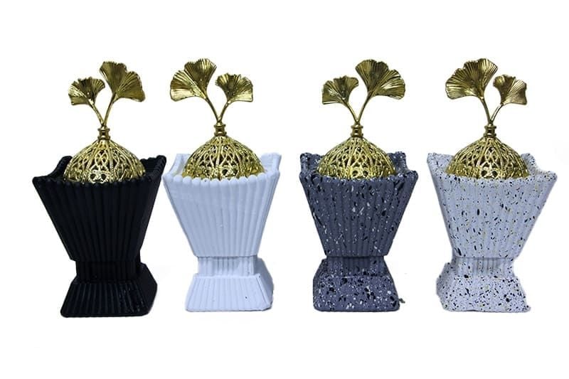 Gold Kapaklı Yaprak Tasarımlı Polyester Tütsü Buhurdanlık