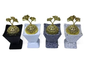 Gold Kapaklı Yaprak Tasarımlı Polyester Tütsü Buhurdanlık