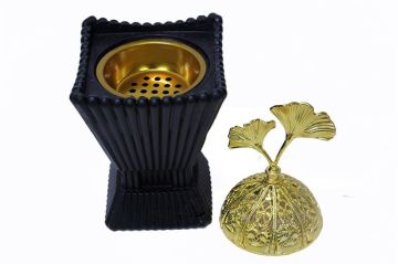 Gold Kapaklı Yaprak Tasarımlı Polyester Tütsü Buhurdanlık