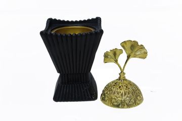 Gold Kapaklı Yaprak Tasarımlı Polyester Tütsü Buhurdanlık