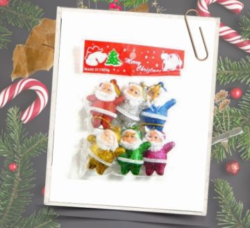 Simli Noel Baba Yılbaşı Çam Ağacı Süsü (6 Adet)
