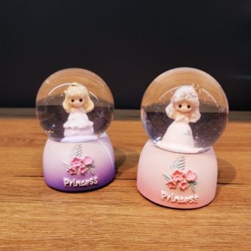 Dekoratif Işıklı Mini Taçlı Prenses Cam Kar Küresi