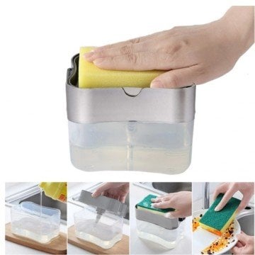 Pompalı Sünger Hazneli Sıvı Deterjanlık (380 ml)