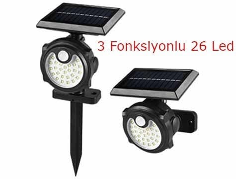 3 Modlu Güneş Enerjili Harekete Duyarlı Duvar Bahçe Lambası (26 Led)