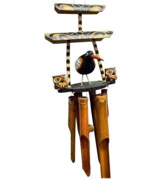 Dekoratif  Bambu Kuşlu Tasarım Rüzgar Çanı (20 cm x 60 cm)