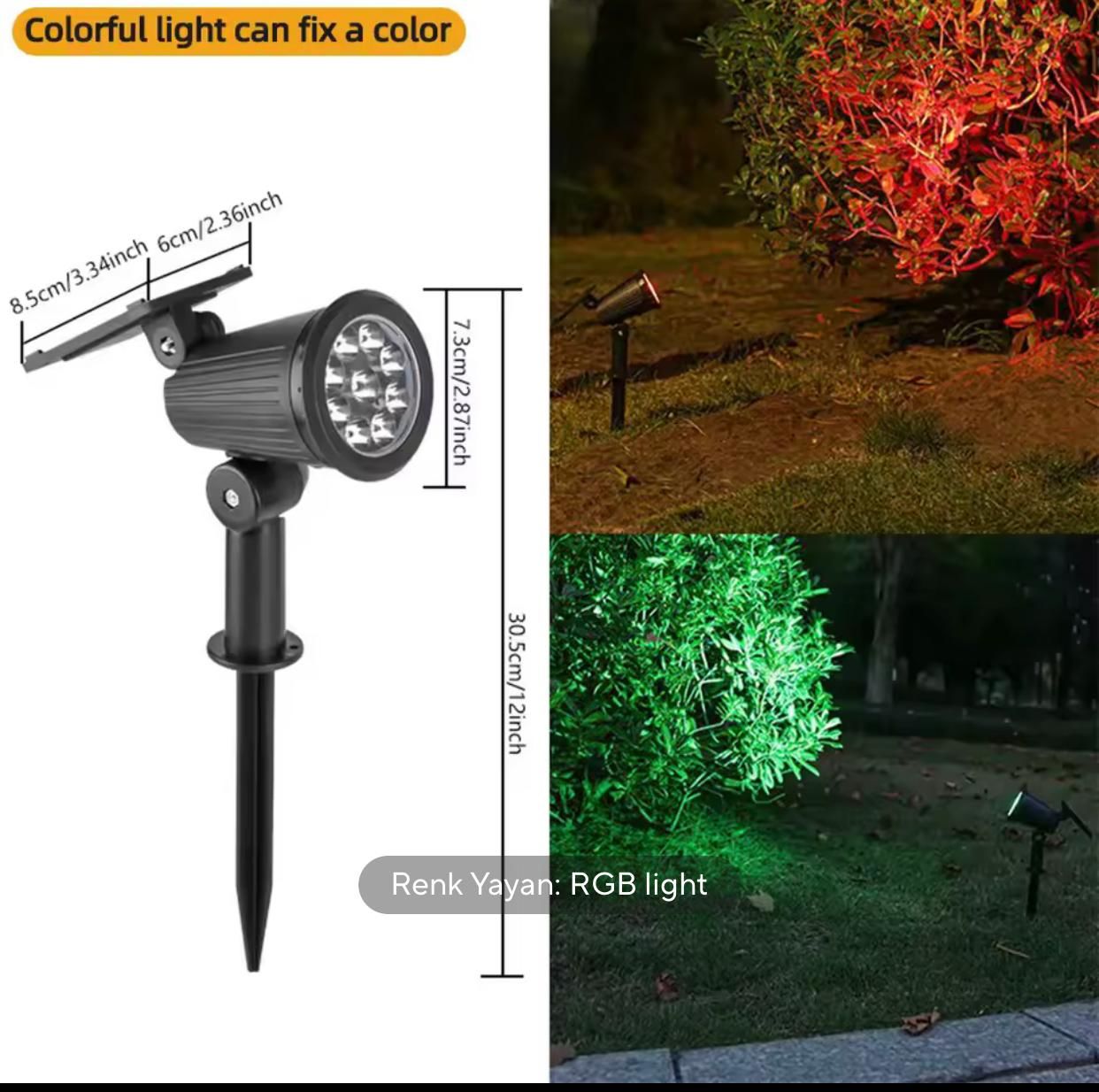 Güneş Enerjili Rgb Solar Çim Bahçe Aydınlatma Led Işıklı