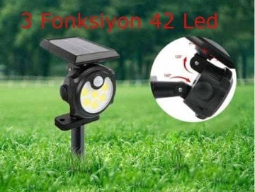 3 Modlu Güneş Enerjili Harekete Duyarlı Bahçe Duvar Lambası (42 Led)