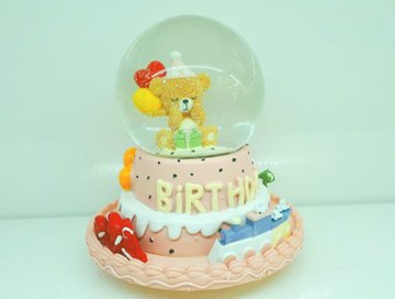 Happy Birthday Ayıcık 360 Derece Hareketli Cam Kar Küresi Müzik Kutusu