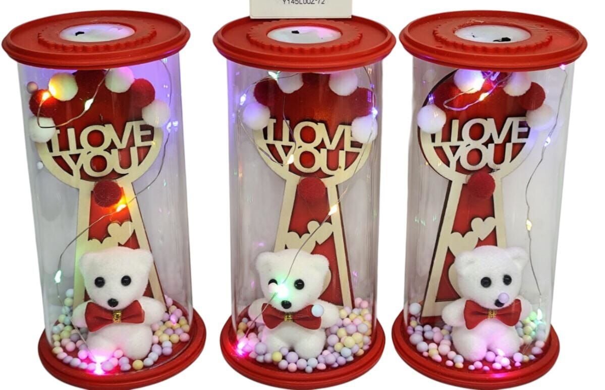 Cam Fanus İçinde Işıklı I Love You Ayıcık Biblosu