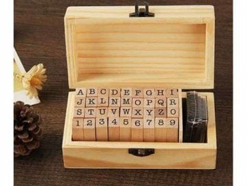 Ahşap Retro Eğitici Damga Mühür Seti (38 Parça)