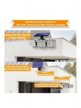 Kumandalı Hareket Sensörlü Güneş Enerjili 122 Led Bahçe Aydınlatma