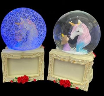 Kız & Unicorn Tasarım Püskürtme Müzikli Fotoğraflı Cam Kar Küresi