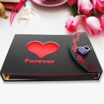 Forever Yazılı Kalp Kapaklı Kilitli Fotoğraf Albümü