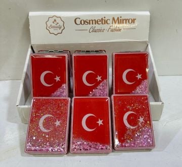 Sulu Simli Ayyıldız Tasarımlı Cep Makyaj Aynası (12 Adet)
