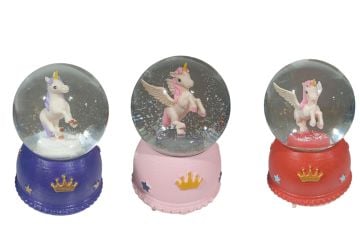Unicorn Renkli Püskürtmeli Işıklı Müzikli Cam Kar Küresi
