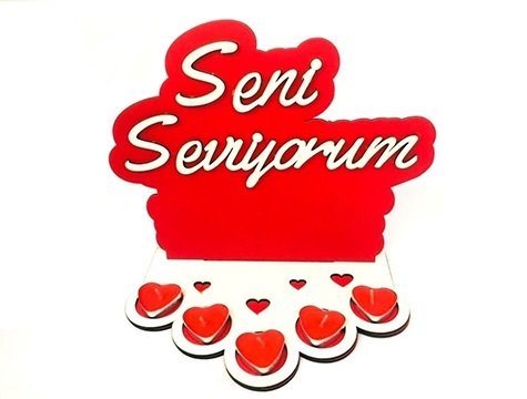 Seni Seviyorum Ahşap 4'lü Tealight Mumluk