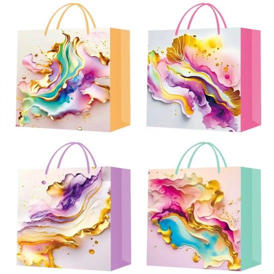İpli Pastel Renkli Karton Çanta Büyük Boy