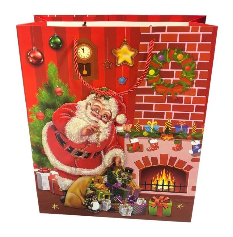 Yılbaşı Noel Baba Baskılı Karton Hediye Çantası (12 Adet)