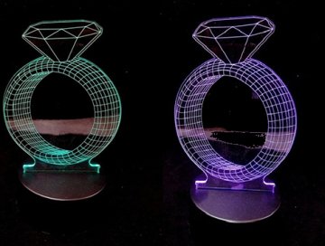 3D Tek Taş Yüzük Şeklinde Dekoratif Gece Lambası