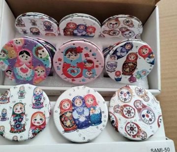 Taşlı Matruşka Bebek Tasarımlı Cep Makyaj Aynası (12 Adet)
