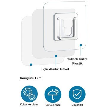 Şeffaf Çift Taraflı Geçmeli Yapışkanlı Eşya Sabitleme Askısı (10 Adet)