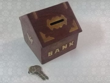 Dekoratif Kilitli Ahşap Ev Şeklinde Kumbara