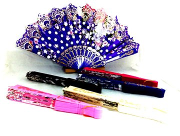 Plastik Saplı Desenli Saten Yelpaze