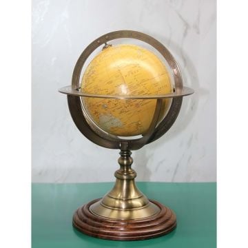 Dekoratif Pirinç Dünya Küre (27 cm x 17 cm)