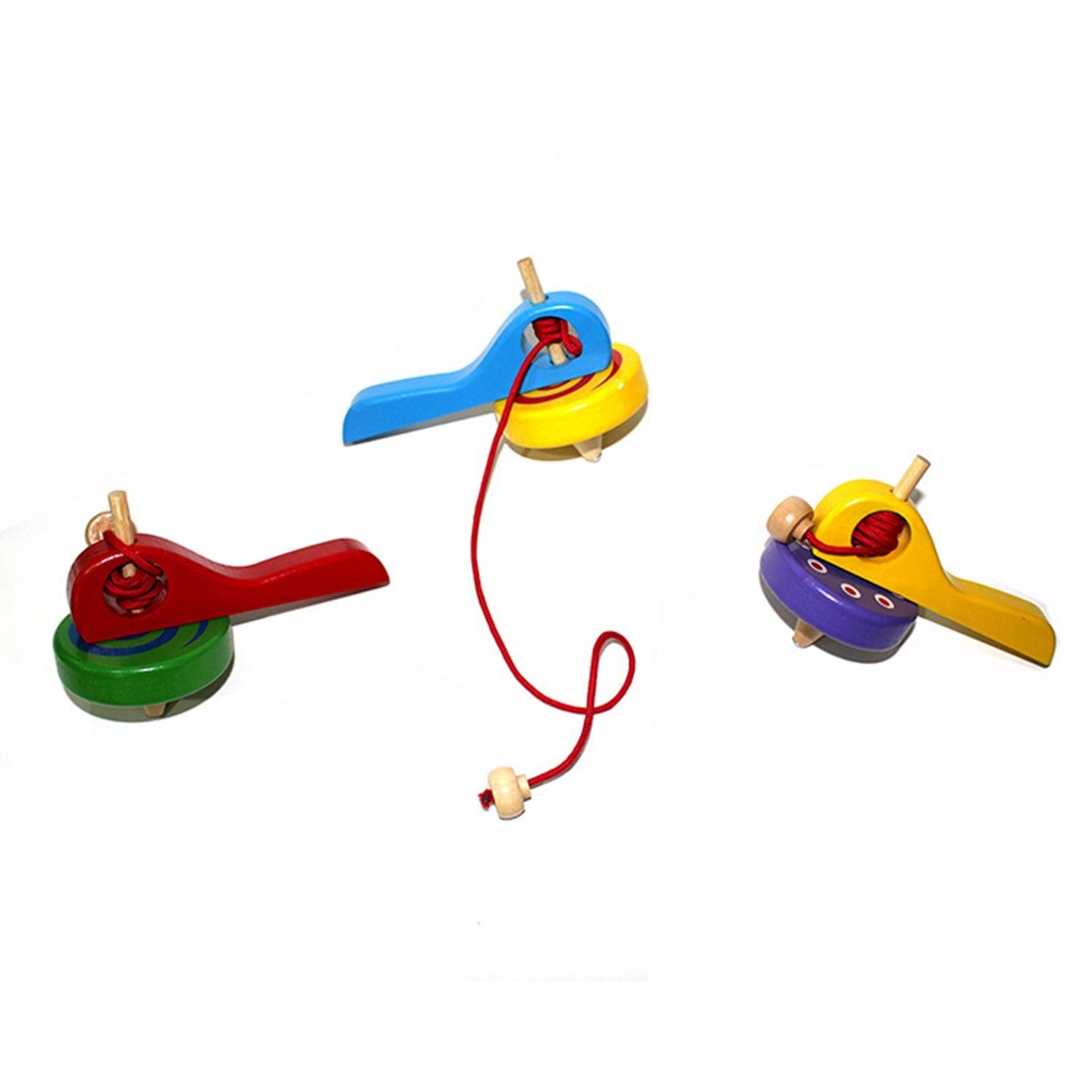 Ahşap Saplı Topaç Renkli (İpli Çekmeli)
