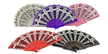 Plastik Saplı Renkli Çiçekli Yelpaze