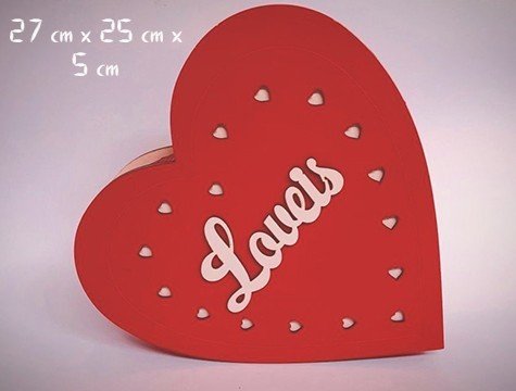 Ahşap Loveis Yazılı Kırmızı Kalp Sevgiliye Hediye Kutusu